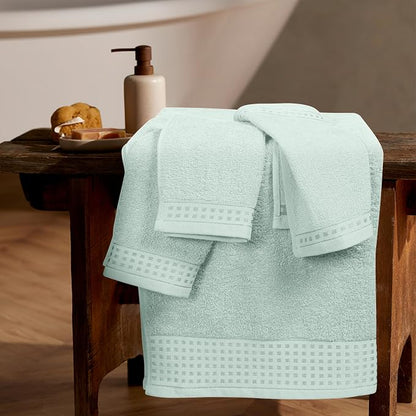 GLAMBURG Ultra Soft 3 Pack Cotton Towel Set, Contains a Bath Towel 28x55 inch, a Hand Towel 16x24 inch & a Wash Coth 12x12 inch, Ideal Everyday use, Compact & Lightweight - Sea Green