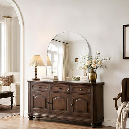 Arched Bathroom Mirror 30x36 Inch, Bathroom Mirror for Over Sink, Wall Mounted Vanity Mirror with Aluminum Frame & Tempered Glass, Ideal for Bedroom, Entryway, Living Room, Mantel, Silver