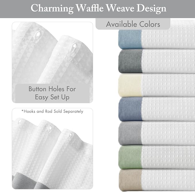 Madison Park Spa Waffle Weave Stall Shower Curtain, 36 x 72, Grey | Striped, Pieced Fabric Design, 3M Scotchgard Moisture Management, Hotel Quality, Modern, for Bathroom, OEKO-TEX Certified