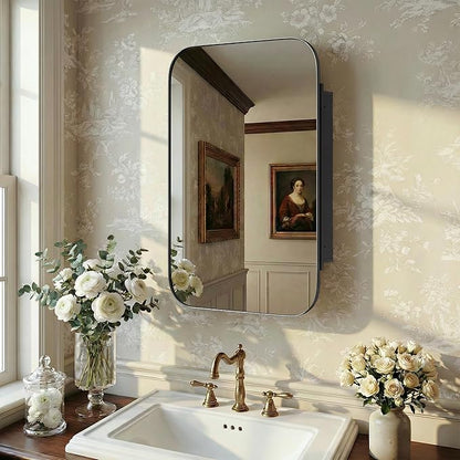 Casaphoria 36" H x 24" W Wall Medicine Cabinets Mirrors, Bathroom Medicine Cabinet with Mirror, Metal Frame Wall Mirror Cabinet, Black H