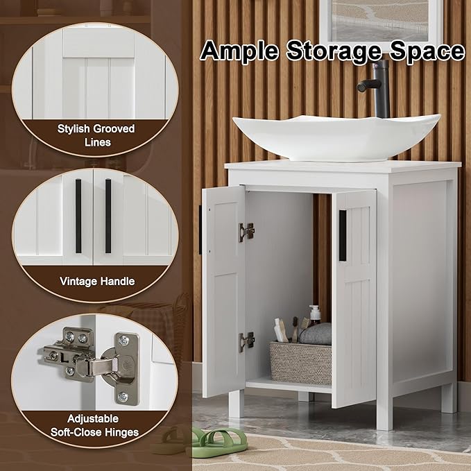 UEV 24" Bathroom Vanity with Sink Combo,Modern Freestanding Sink Cabinet,Stylish Bathroom Vanity Cabinet,Grooved Double Doors,Metal Handles (032WH New)
