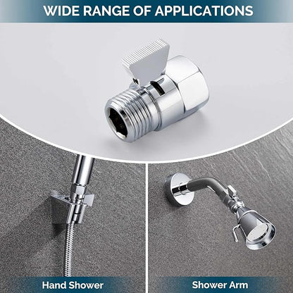 Angle Simple Shower Shut Off Valve, Water Flow Pressure Restrictor, Chrome | Solid Brass Flow Control Reducer for Handheld Shower Head, G 1/2 Water Volume Saver Regulator Valve for Bidet Sprayer