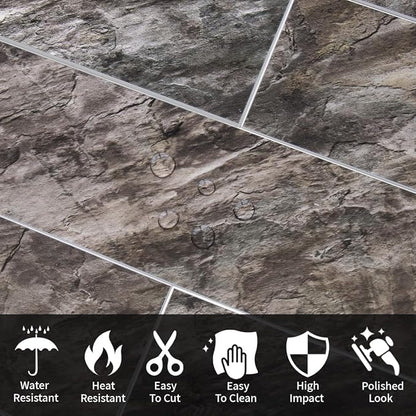 AULIGET 4-Piece Polished Brown Peel and Stick Backsplash Wall Tiles, 3" x 12" PVC Faux Stone Stick on Tiles for Backsplash Kitchen, Bathroom, Laundry Room, Camper, Fireplace