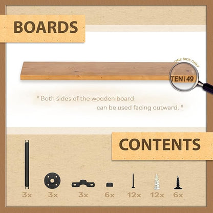 TEN49 Industrial Pipe Wood Wall Shelf - 60" Real Wooden Shelf w/ Special Walnut Color & 1.8" Extra Thickness - Modern Interior Decor Floating Shelving - Rustic Farmhouse Style Bookshelf - Set of 1
