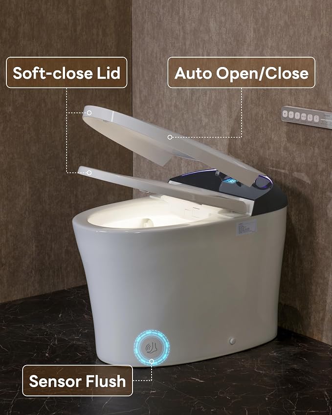 CANEST FC-001MAX Smart Toilet with Foam Shield, Elongated & Tank Built in | 1000g MaP Powerful Flush, Auto Open/Close Lid, Ultra hygiene System, Warm Bidet Toilet & Dryer, ECO mode, Easy-Care