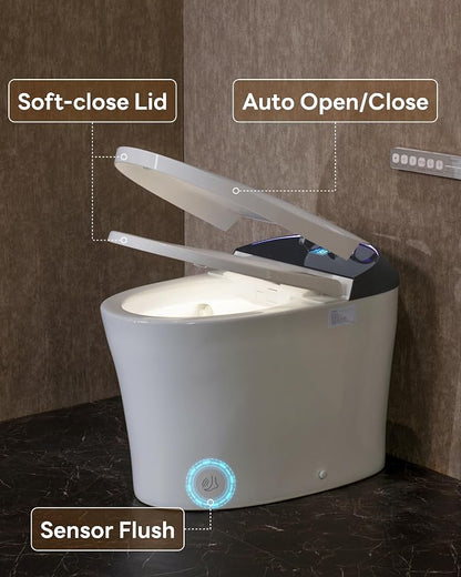 CANEST FC-001MAX Smart Toilet with Foam Shield, Elongated & Tank Built in | 1000g MaP Powerful Flush, Auto Open/Close Lid, Ultra hygiene System, Warm Bidet Toilet & Dryer, ECO mode, Easy-Care