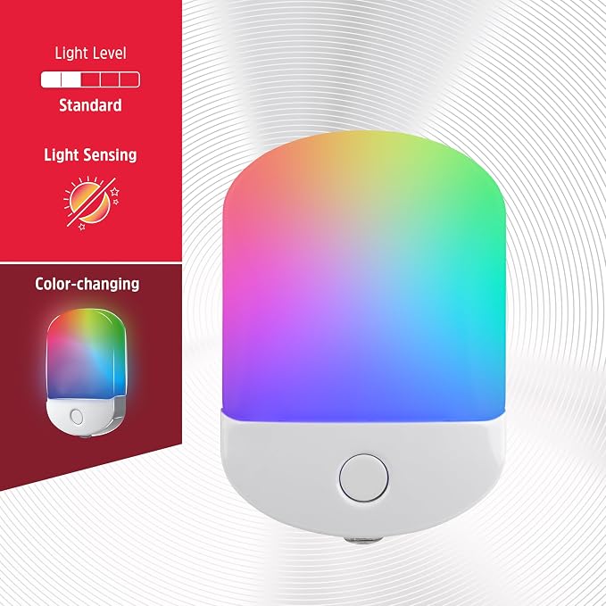 Energizer LED Color-Changing Plug in Night Light, Red, Green, Blue, Purple | Auto-On RGB Nightlight Plug into Wall for Kids, Adults, Girls, Boys, Toddlers, Bedroom, Bathroom, Hallway, 81567
