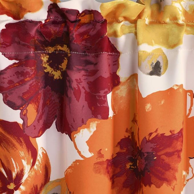 Lush Decor Leah Floral Light Filtering Valance, 52" W x 18" L, Red & Orange - Valances for Windows - Parisian Decor - Farmhouse Kitchen Curtains Valance