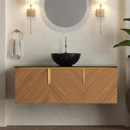 LKTART 48 Inch Bathroom Vanity with Sink, Modern Wall Mounted Bathroom Sink with 3 Doors, Black Sintered Stone Countertop and Black Bowl Ceramic Basin
