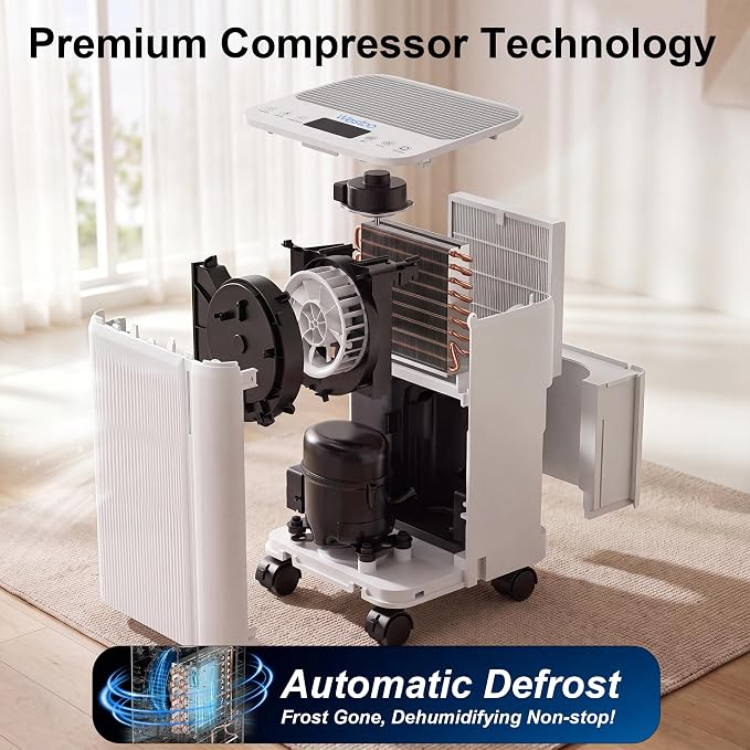 1500 Sq.Ft Dehumidifier for Basement with Drain Hose,24 Pints Dehumidifier for Home,Bedroom,Bathroom Low Noise With Smart Compressor,Intelligent Humidity Control, 24HR Timer