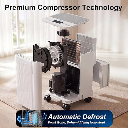 1500 Sq.Ft Dehumidifier for Basement with Drain Hose,24 Pints Dehumidifier for Home,Bedroom,Bathroom Low Noise With Smart Compressor,Intelligent Humidity Control, 24HR Timer