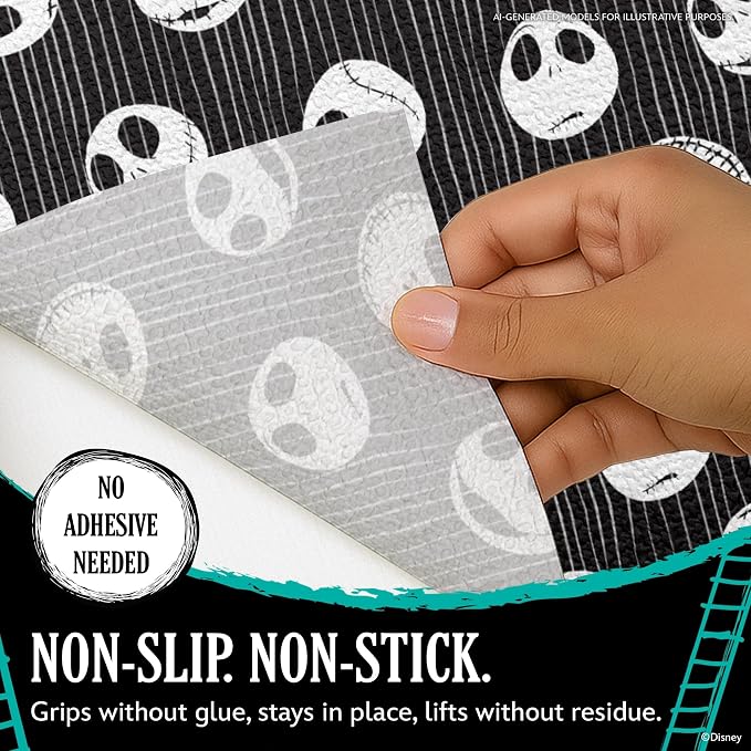 Disney Nightmare Before Christmas Non-Adhesive Shelf Liner, 18" x10' | Non-slip, water and stain resistant, repositions without damage, cuts to fit, wipes clean, ideal for kitchen, pantry, or bath