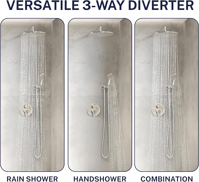 HammerHead Showers Solid Metal Shower Valve and Trim Kit, Two-Handle Volume and Temperature Control with Integrated Diverter, Pressure Balance Rough-In Valve Included, Chrome