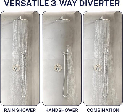 HammerHead Showers Solid Metal Shower Valve and Trim Kit, Two-Handle Volume and Temperature Control with Integrated Diverter, Pressure Balance Rough-In Valve Included, Chrome