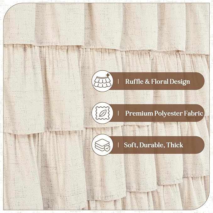 Yinhua Long Farmhouse Shower Curtains for Bathroom with Ruffle, 72" Wx78 L | Ruffle Design, Vintage Rustic Boho, Washable Waterproof Shower Curtain for Bathroom Bathtub, 12 Metal Hooks