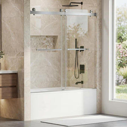 56"-60" W x 59" H Double Sliding Shower Door, Frameless Bypass Bathroom Door with 1/4"(6mm) Tempered Glass,Silver Finish for Walk-in Shower