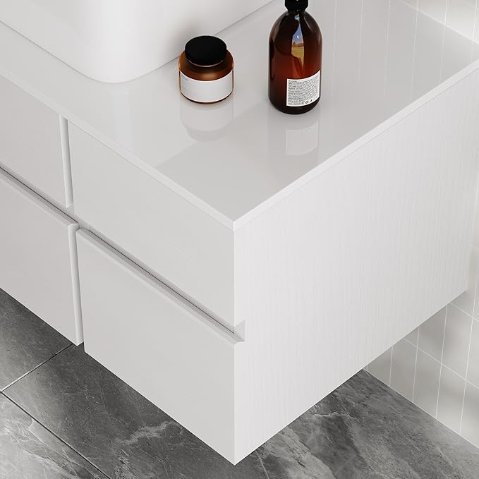 Bathroom Vanity Floating Bathroom Sink Cabinet with Ceramic Vessel Sink Wall Mounted Floating Vanity (White, 31.5W)
