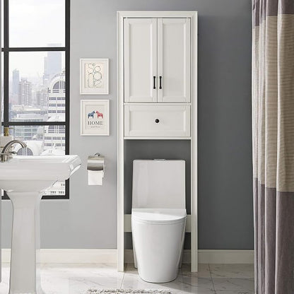 Crosley Furniture Tara Over The Toilet Storage Cabinet and Bathroom Organizer with a Drawer and Shelves, Vintage White