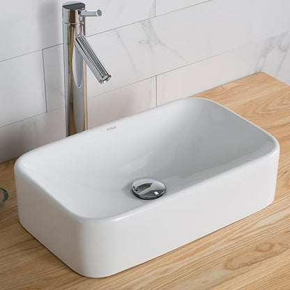 KRAUS Elavo Rectangular Vessel White Porcelain Ceramic Bathroom Sink, 19 inch KCV-122