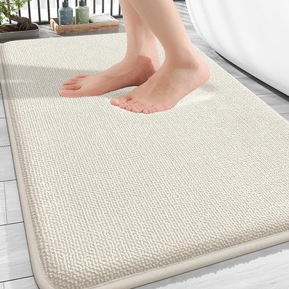 OLANLY Thick Memory Foam Bathroom Rugs 30x20, Absorbent Bath Mat, Ivory | Soft Quick Dry Bath Rugs, Non-Slip, Machine Washable Carpet for Bathroom Floor, Tub and Shower, Home Decor Accessories