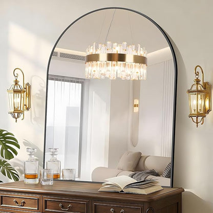 COFENY Arched Bathroom Mirror, 36x48IN Black Bathroom Mirror with Metal Frame, Wide Wall Mounted Mirrors Decor Modern Dresser Mirror for Bedroom Living Room Entryway