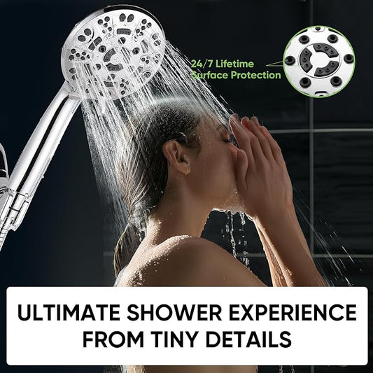 Cobbe 8-Setting Handheld Shower Head, Water-Saving Design, Chrome | Trickle Pause Mode, 5ft Stainless Steel Hose, Brass Swivel Bracket, Tool-Free Installation