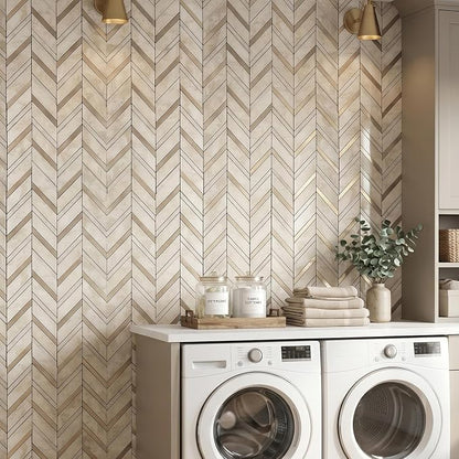Yipscazo 10-Sheet Herringbone Backsplash Peel and Stick Tile, Light Beig Stone PVC Stick on Backsplash for Kitchen, Waterproof Self Adhesive Wall Tile for Bathroom