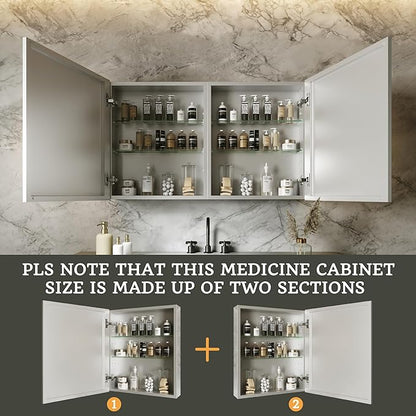 40x24 Bathroom Medicine Cabinet with Mirror,Aluminum Alloy Frame with Mirror Side Panels,Surface Medicine Cabinet with Adjustable Shelves,Assembly Required