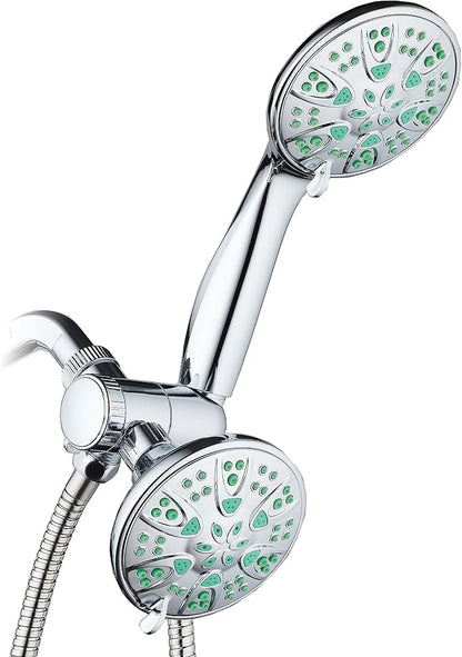 AquaDance Antimicrobial/Anti-Clog High-Pressure 30-setting Dual Head Combination Shower with Microban Nozzle Protection From Growth of Mold, Mildew & Bacteria for a Healthier Shower– Coral Green, 4 In