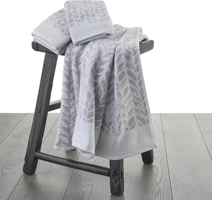 SKL Home Distressed Leaves Bath Towel Set-4pc, 100% Turkish Cotton, Gray | 2 Bath towels, 2 hand towels. 600 GSM weight. Spa-level quality. Soft & absorbent, reversible jacquard.