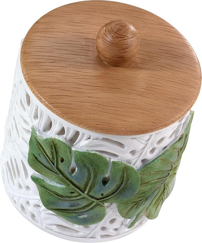 Avanti Linens - Covered Jar, Countertop Organizer, Leaf Inspired Home Decor (Viva Palm Collection), Green
