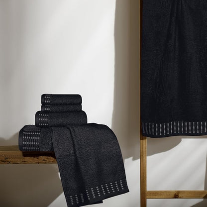 Ultra Soft 6 Pack Cotton Towel Set, Contains 2 Bath Towels 28x55 inch, 2 Hand Towels 16x24 inch & 2 Wash Cloths 12x12 inch, Ideal Everyday use, Compact & Lightweight - Black