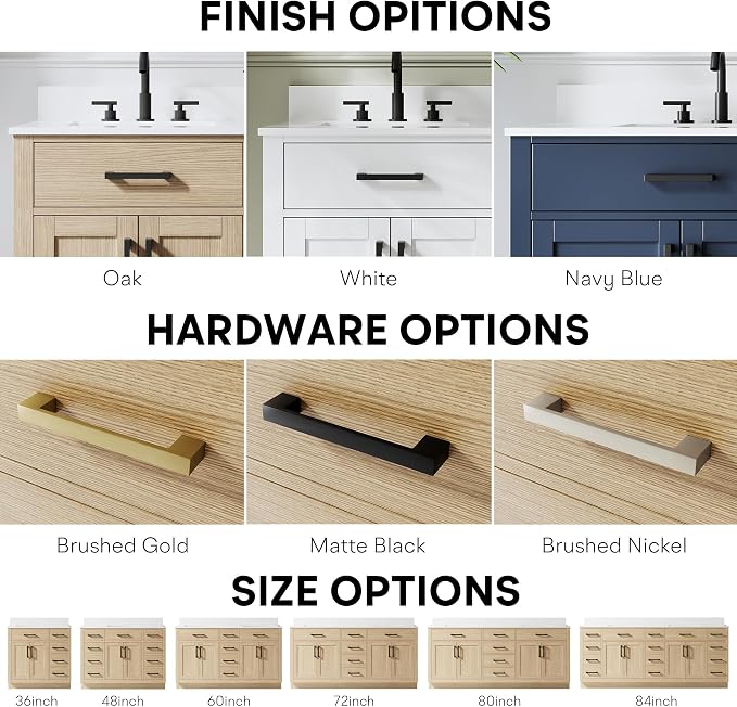 60-Inch Bathroom Vanity with Double Sinks W/ 4 Doors & 4 Drawers & 2 Flip Drawers, Oak Vanity W/Matte Black Handles