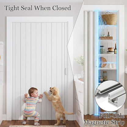 SmartStandard 64x80in Double Accordion Doors Interior, Double Walled, White | Easy to Assemble, Save Space, PVC Accordion Folding Doors for Closet Doorway Basement, with Track and Hardware
