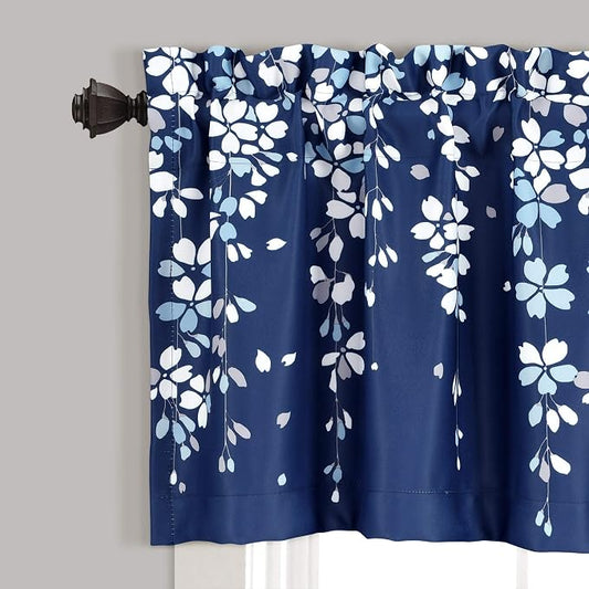 Lush Decor Valance Weeping Flower Light Filtering Window Curtain, Navy