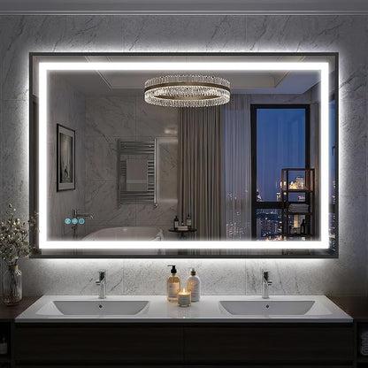 Antok 48X32 LED Bathroom Mirror with Lights, Vanity Mirror for Wall with Black Frame, Touch Control, Anti-Fog, Dimmable Lights, Shatter-Proof, Memory Function, Wall-Mounted Vanity Mirrors
