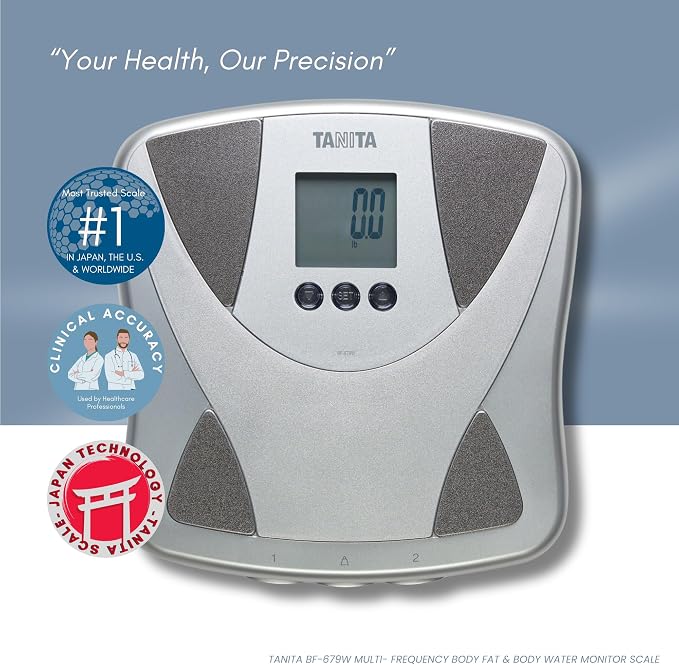 Tanita BF-679W Multi-Frequency Digital Body Fat and Body Water Scale - Smart Bathroom Weight Scale - Body Composition Monitor with Japan Technology - 300 lb Capacity - 2-User Memory