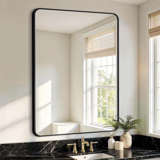 Vanity Bathroom Mirror, 40”x28” Black Bathroom Mirror for Over Sink | HD Tempered Glass, Anti-Rust Frame, Vertical or Horizontal, Wall Mirrors for Bathroom Sink, Living Room, Entryway, Bedroom