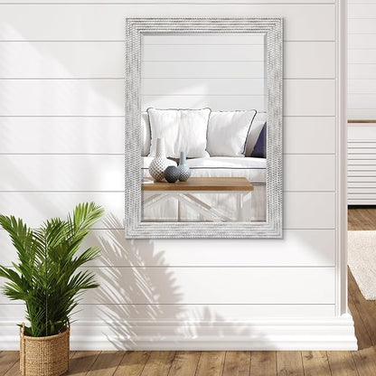 Americanflat 24x36 Wall Mirror - Hanging Mirrors with Durable Frame - Modern Mirror for Bathroom, Bedroom, Living Room - Mirrors for Wall Display and Home Decor - Metallic White with Beaded Texture
