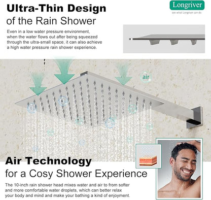Longriver Shower Faucet Set, Shower System Bathroom High Pressure 10 Inches Rainfall Shower Head with Handheld Spray, Wall Mounted Shower Fixtures with Shower Valve and Trim Kit, Brushed Nickel