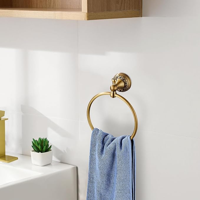Antique Brass Toilet Paper Holder Hand Towel Ring, Brass Bathroom Accessories Set Towel Holder Toilet Paper Roll Holder, Antique Farmhouse Bathroom Hardware 2 Pieces Set Wall Mount Bronze