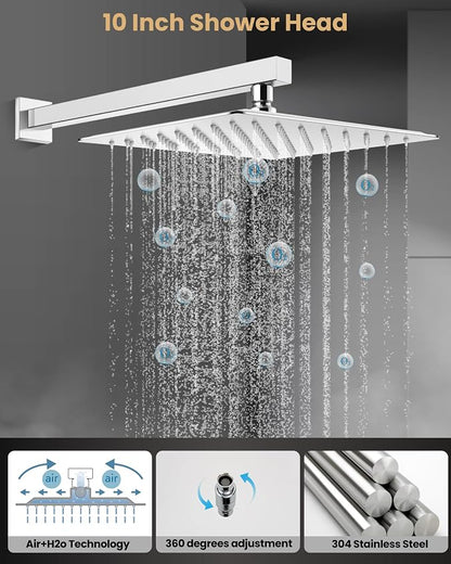 Airuida 10 Inch Chrome Polish Shower Faucet Set,Shower Valve Kit | Rainfall Shower Head and Handle Set,Female Thread Rough-in Valve Shower Kit,Single Function Shower System