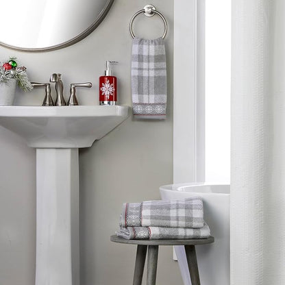 SKL Home Winter/Christmas Whistler Plaid Hand Towel 2pc Set, Gray | 100% Cotton. 500 GSM. Soft & absorbent plaid jacquard. Great for the bathroom, kitchen or bar & holiday gifting.
