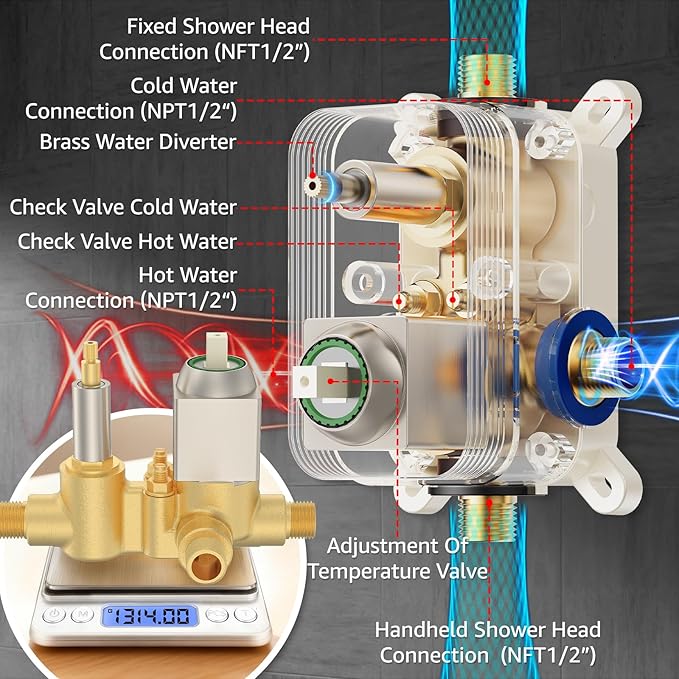 Shower System Modern Rain 8 inches Brass Faucet Set With Valve and Diverter Shower Mixer With Handheld High Pressure Square Rainfall Shower Valve (8'' Wall Mount, Brushed Nickel)