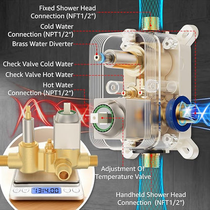 Shower System Modern Rain 8 inches Brass Faucet Set With Valve and Diverter Shower Mixer With Handheld High Pressure Square Rainfall Shower Valve (8'' Wall Mount, Brushed Nickel)