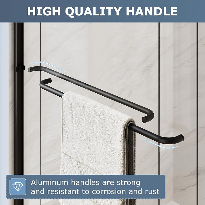 SUNNY SHOWER Double Sliding Glass Door 60" W x 72" H Shower Door 1/4" Tempered Glass Sliding Door Semi-Frameless Shower Glass Enclosure Bypass Walk in Shower Cabin, Matte Black