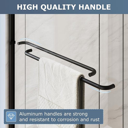 SUNNY SHOWER Double Sliding Glass Door 60" W x 72" H Shower Door 1/4" Tempered Glass Sliding Door Semi-Frameless Shower Glass Enclosure Bypass Walk in Shower Cabin, Matte Black