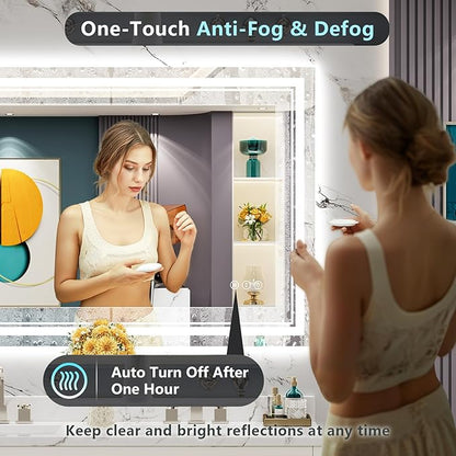 48x40 LED Bathroom Mirror with Lights, Backlit and Front Lit Anti-Fog Lighted Vanity Mirrors for Bathroom Wall, Dimmable, 3-Color Light, Memory, Shatter-Proof, HD Tempered Glass, CRI＞90