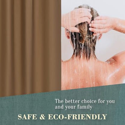 No Hook PEVA Shower Curtain or Liner, Standard Size 71 x 74, Brown | 8G Heavy Duty, Brown Bathroom Shower Curtain, No Hooks Required, Waterproof Plastic & PVC Free