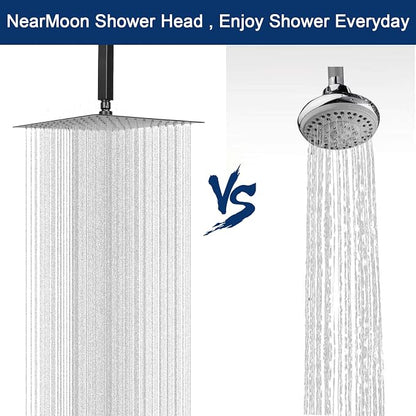 NearMoon Rain Shower Head With Shower Arm, Ceiling Mount Square Shower, Stainless Steel Ceiling Rainfall Showerhead- Waterfall Full Body Coverage (12 Inch, Matte Black)